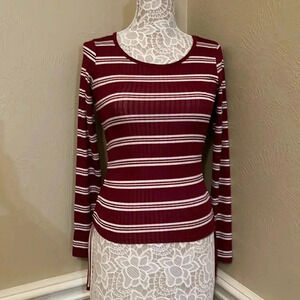 2/15 burgundy, and white striped Tee